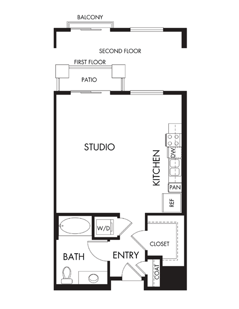Floor plan for studio, 1 bath, 581 sqft
